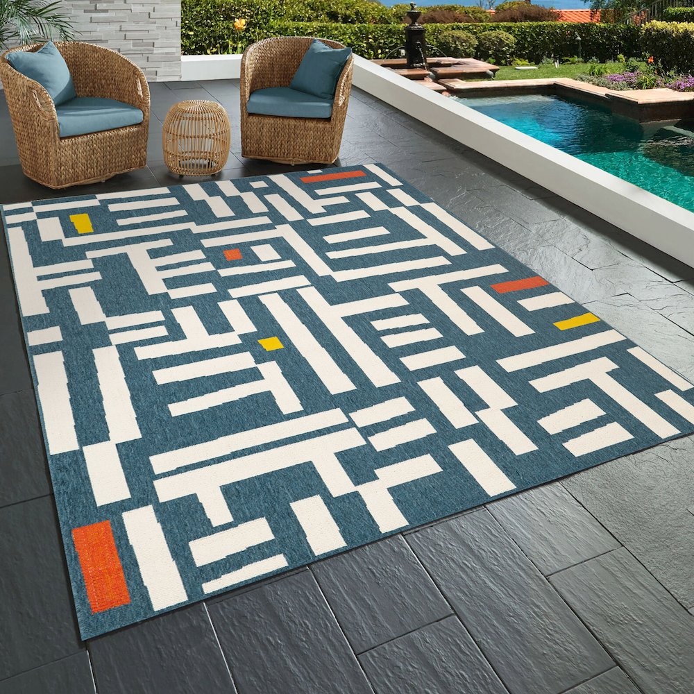 Mapa Durable Performance Area Rug Outdoor in Blue/White, 8' x 9'9"