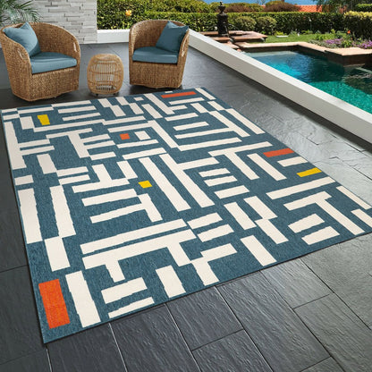 Mapa Durable Performance Area Rug Outdoor in Blue/White, 8' x 9'9"