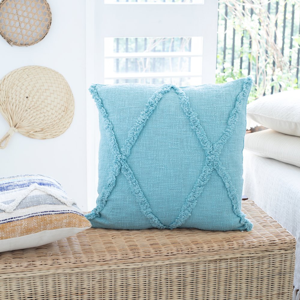 Reese Cotton Pillow Set of 2 in Blue, 20" x 20"