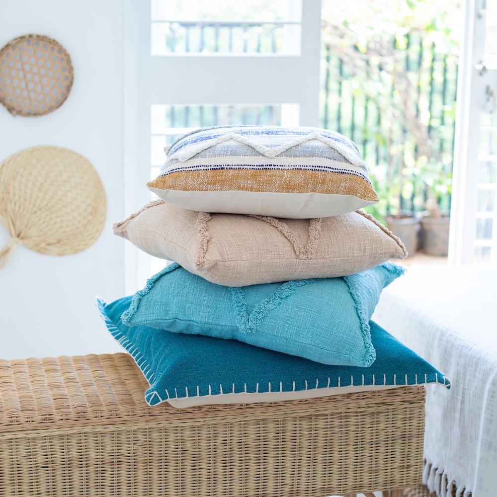 Reese Cotton Pillow Set of 2 in Blue, 20" x 20"