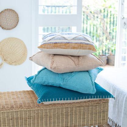 Reese Cotton Pillow Set of 2 in Blue, 20" x 20"