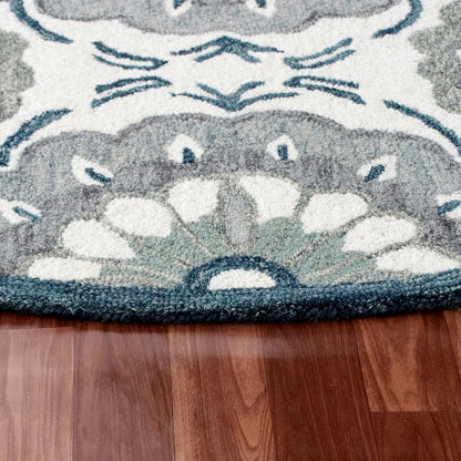 RugsA Ivory/Gray Suzani Wool Round Rug