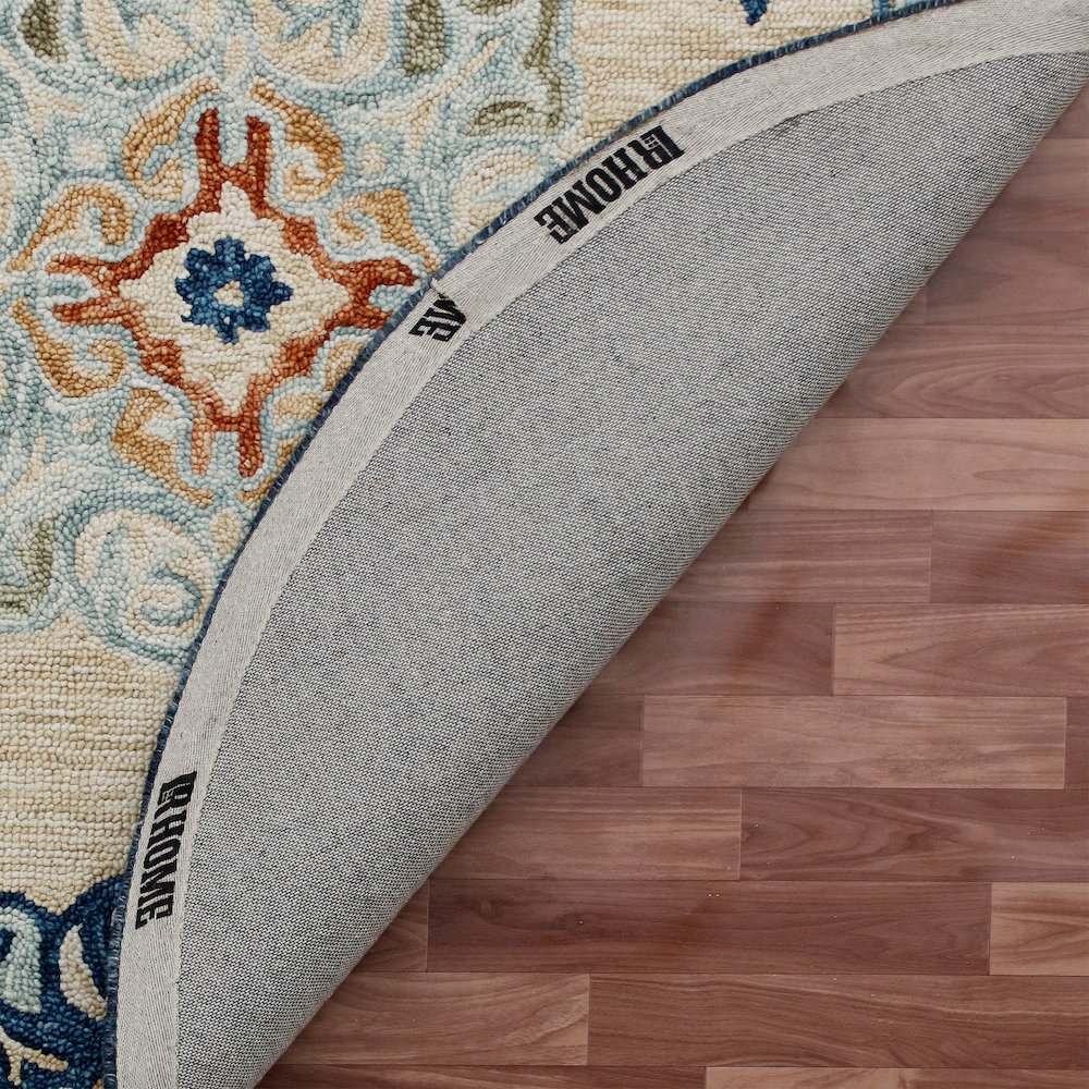 RugsA Beige/Blue Medallion Wool Round Rug