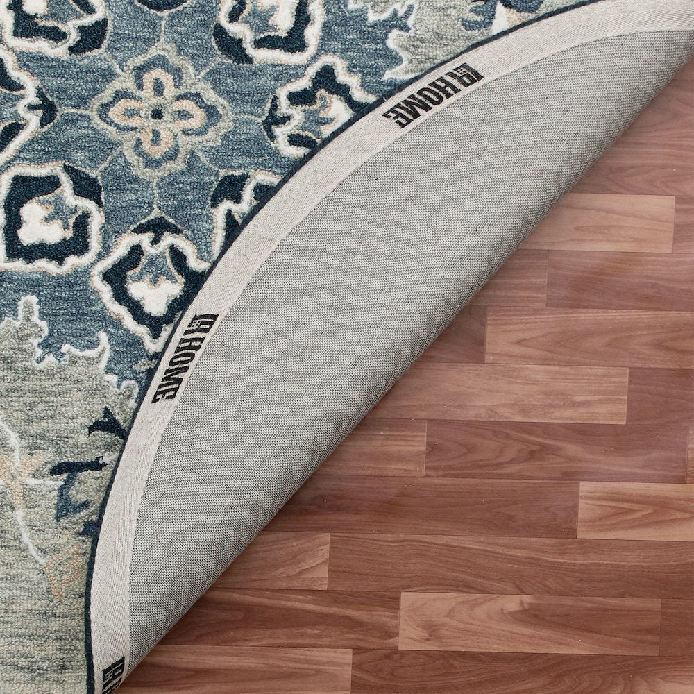 RugsA Gray/Blue Medallion Wool Round Rug
