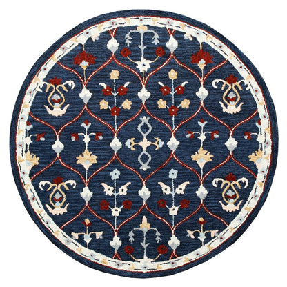 RugsA Navy/Red Trellis Wool Round Rug
