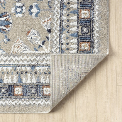 Blue/Beige Classic Floral Performance Washable Indoor Area Rug