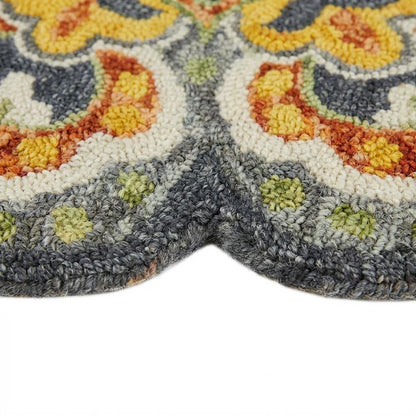 Gray And Yellow Indoor Area Rug With Classic Round Design