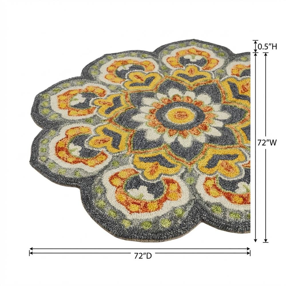 Gray And Yellow Indoor Area Rug With Classic Round Design