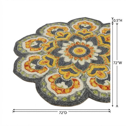 Gray And Yellow Indoor Area Rug With Classic Round Design