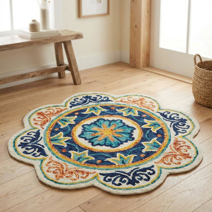Blue Indoor Round Area Rug With Classic Design And Soft Material