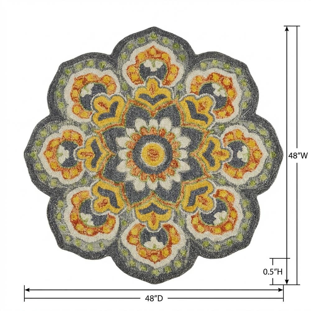 Gray Indoor Round Area Rug With Classic Style And Vibrant Yellow Accents