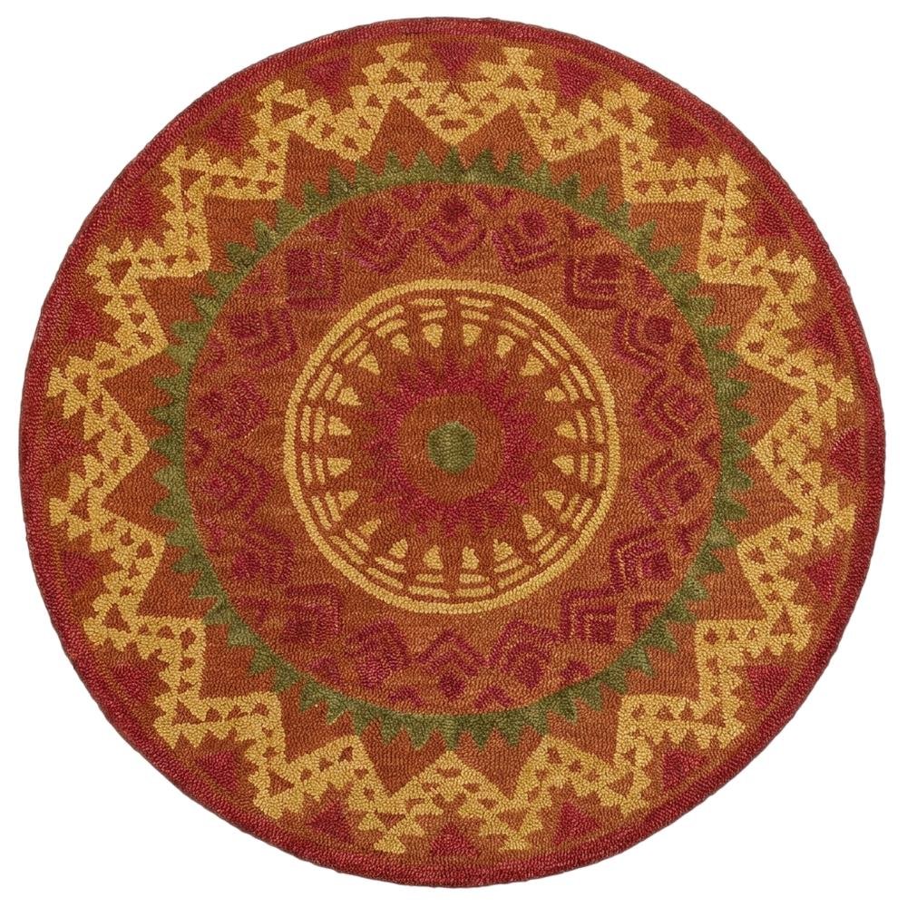 Orange/Red Round Indoor Area Rug With Transitional Style, 4-Foot Diameter