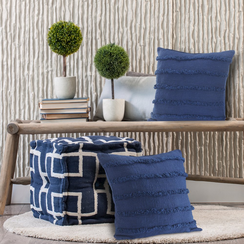 Rory Cotton Pillow Set of 2 in Blue, 20" x 20"