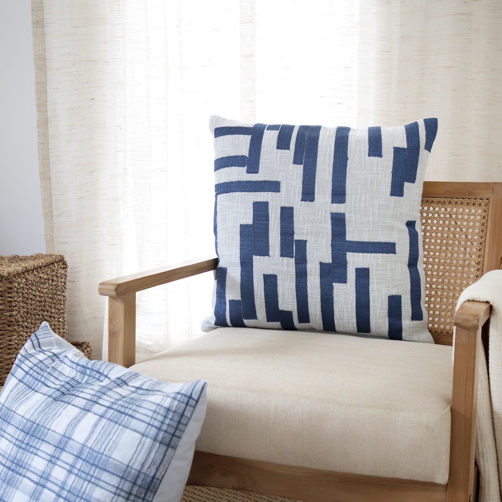 Stacy Garcia  Cotton Blend Poly Filled Pillow in Blue/Ivory, 24" x 24"