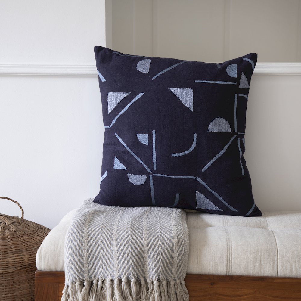 Stacy Garcia  Cotton Blend Poly Filled Pillow in Blue, 24" x 24"