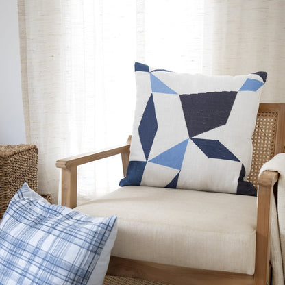 Stacy Garcia  Cotton Blend Poly Filled Pillow in Ivory/Blue, 24" x 24"