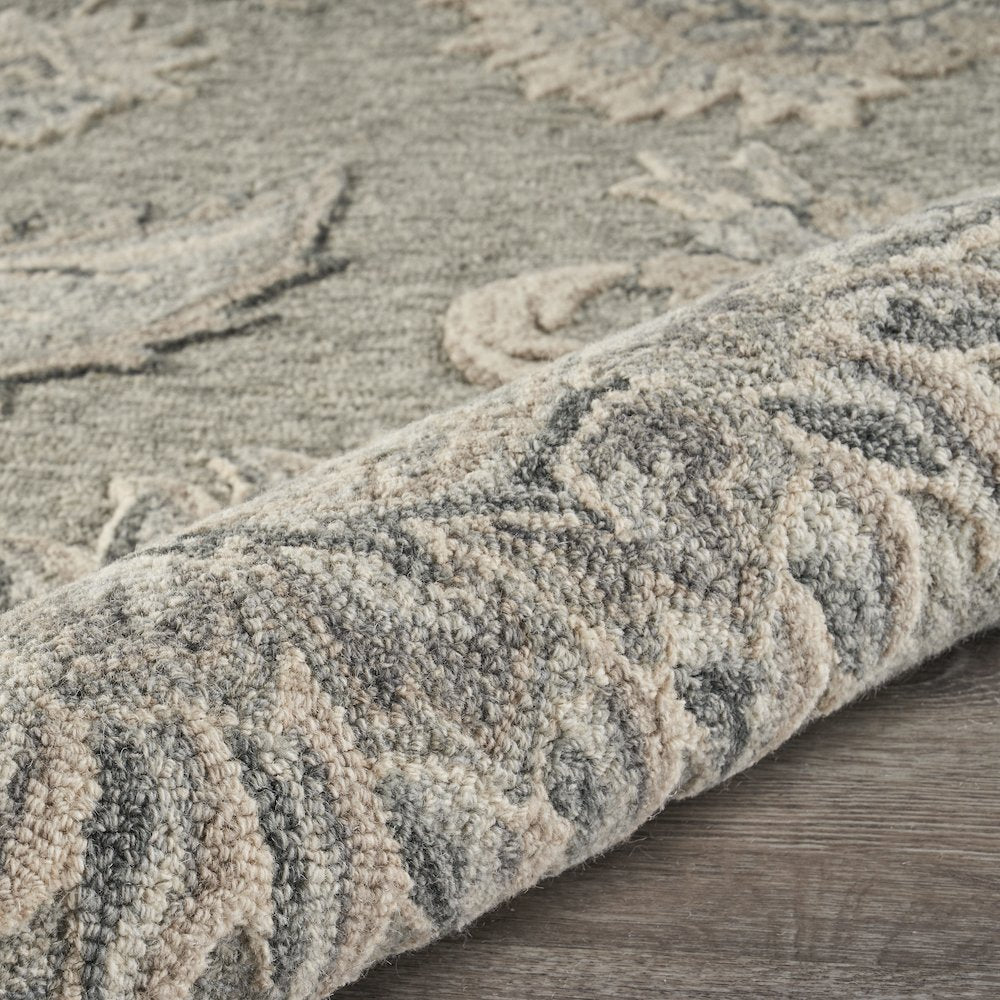 Light Gray Traditional Botanical Area Rug 7'3" Round
