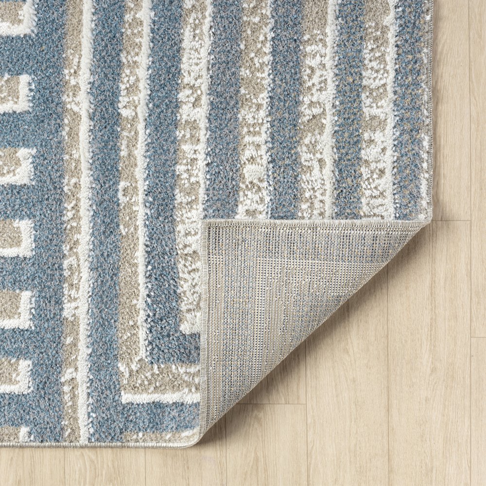 Beige/Blue Modern Geometric Performance Washable Indoor Area Rug