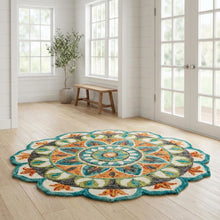 Bohemian Indoor Area Rug In Orange And Blue, 4' Round Durable Design