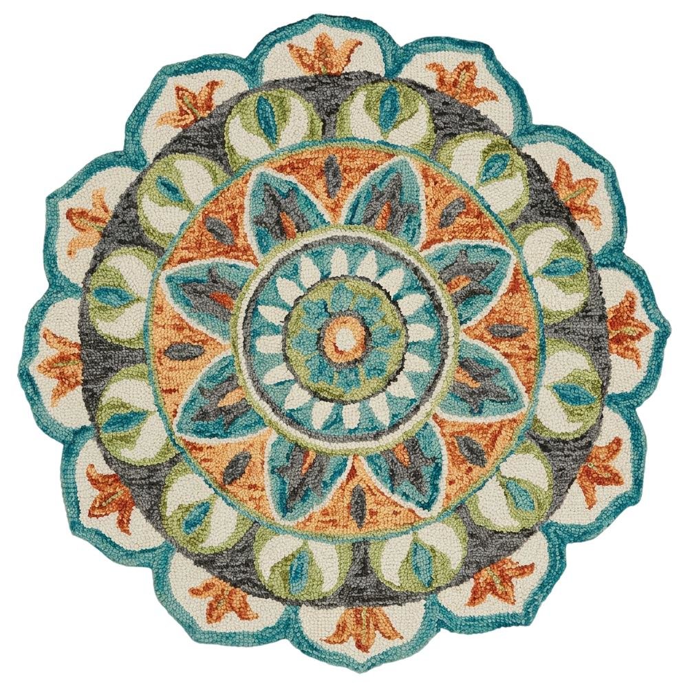 Bohemian Indoor Area Rug In Orange And Blue, 4' Round Durable Design