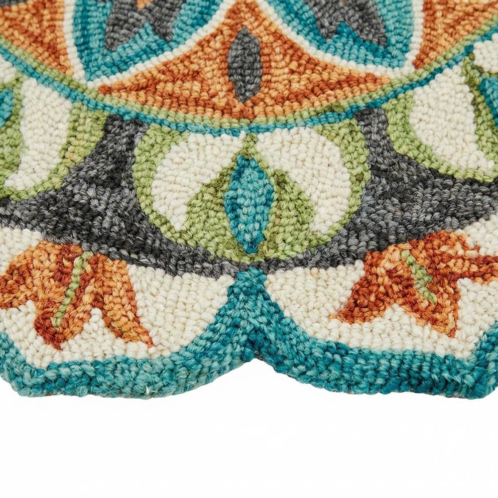 Bohemian Indoor Area Rug In Orange And Blue, 4' Round Durable Design