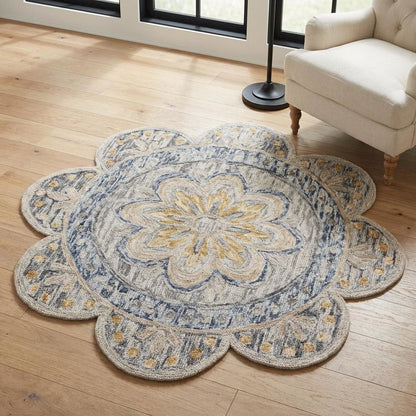 Gray Indoor Round Area Rug With Classic Design For Living Room
