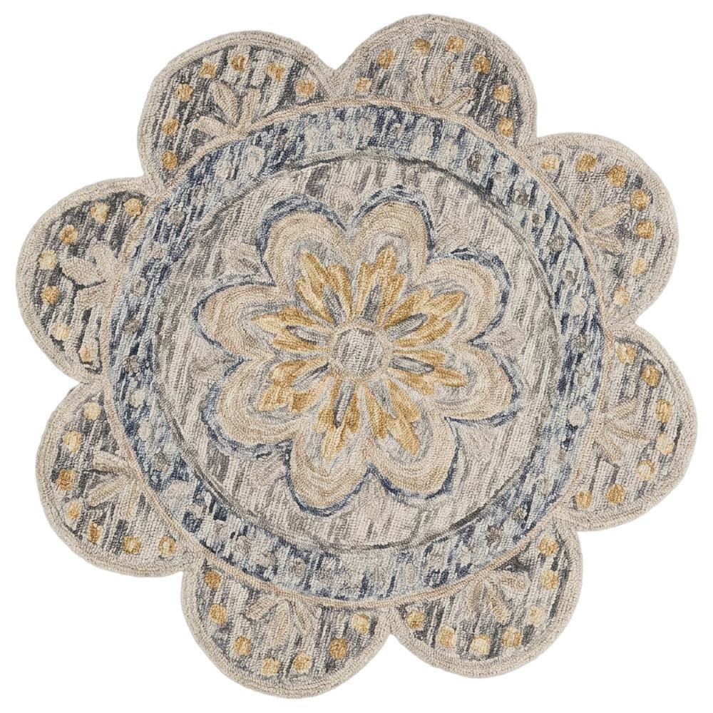 Gray Indoor Round Area Rug With Classic Design For Living Room