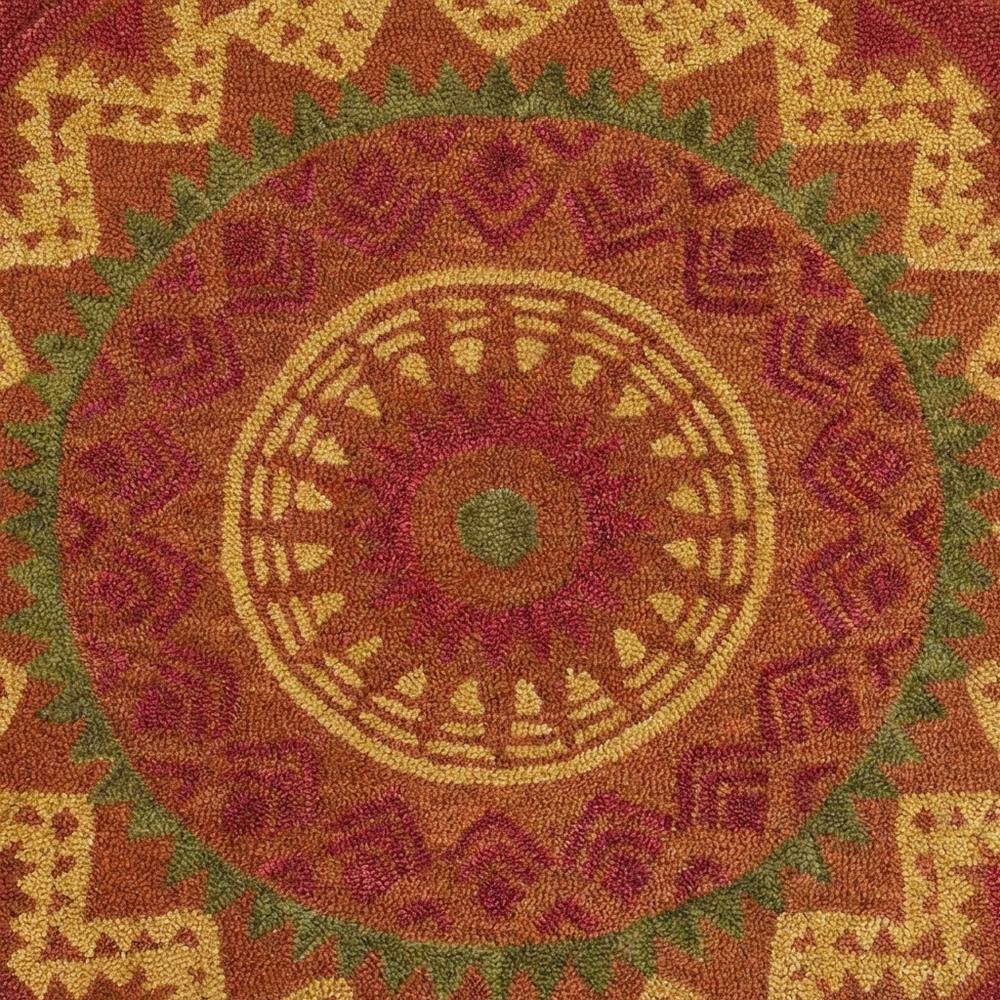 Orange/Red Round Indoor Area Rug With Transitional Style, 4-Foot Diameter