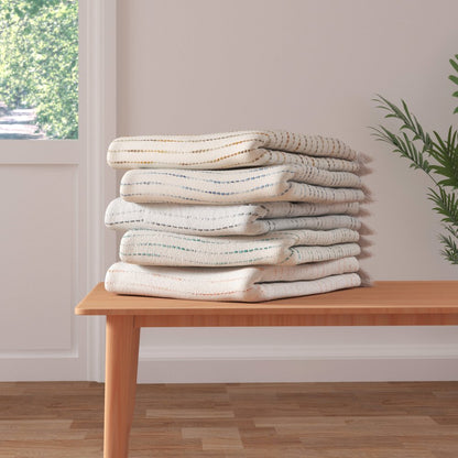Cream/Peach Striped Hand-Woven Cotton Blend Throw Blanket