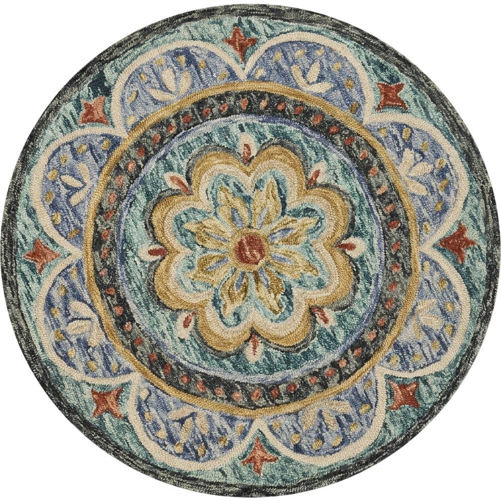 Blue Indoor Round Area Rug With Classic Style And Bright Colors