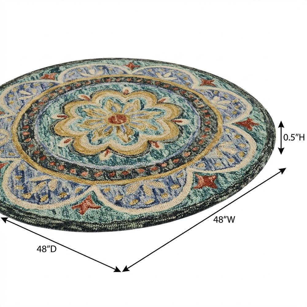 Blue Indoor Round Area Rug With Classic Style And Bright Colors