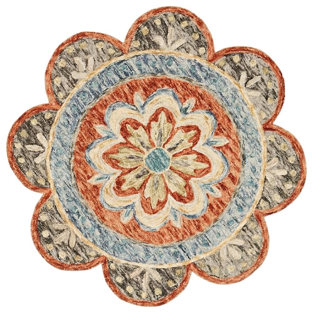 Orange Indoor Area Rug - 6' Round Classic Pattern For Living Room