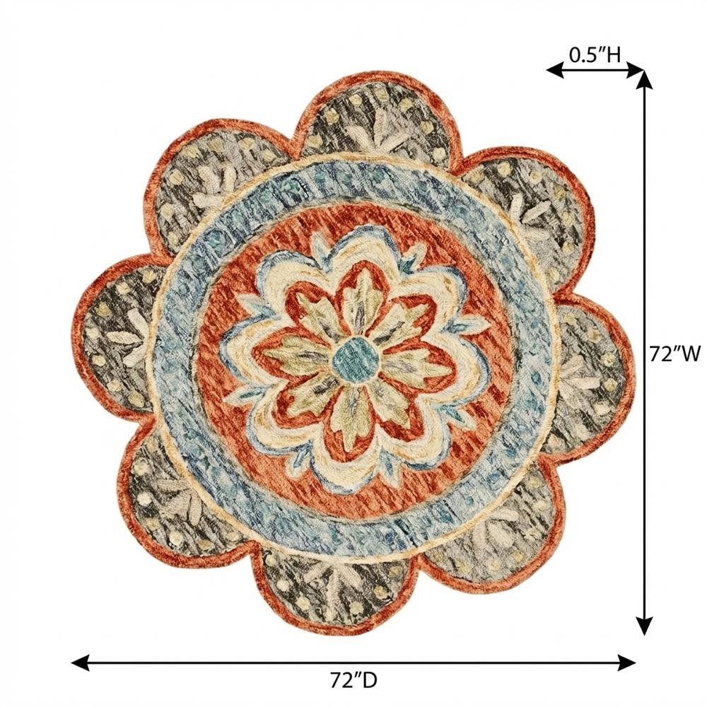 Orange Indoor Area Rug - 6' Round Classic Pattern For Living Room