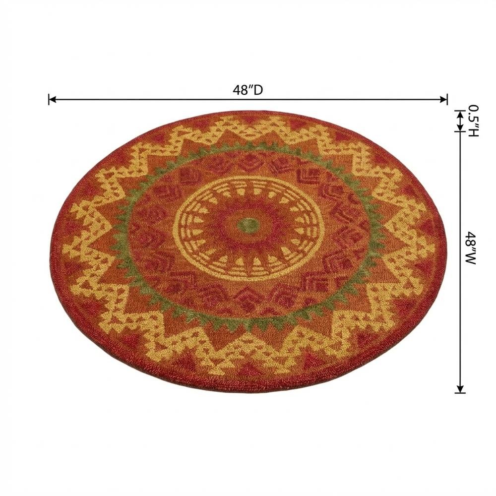 Orange/Red Round Indoor Area Rug With Transitional Style, 4-Foot Diameter