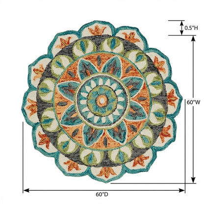 Bohemian Indoor Area Rug In Bright Orange And Blue, Round Design