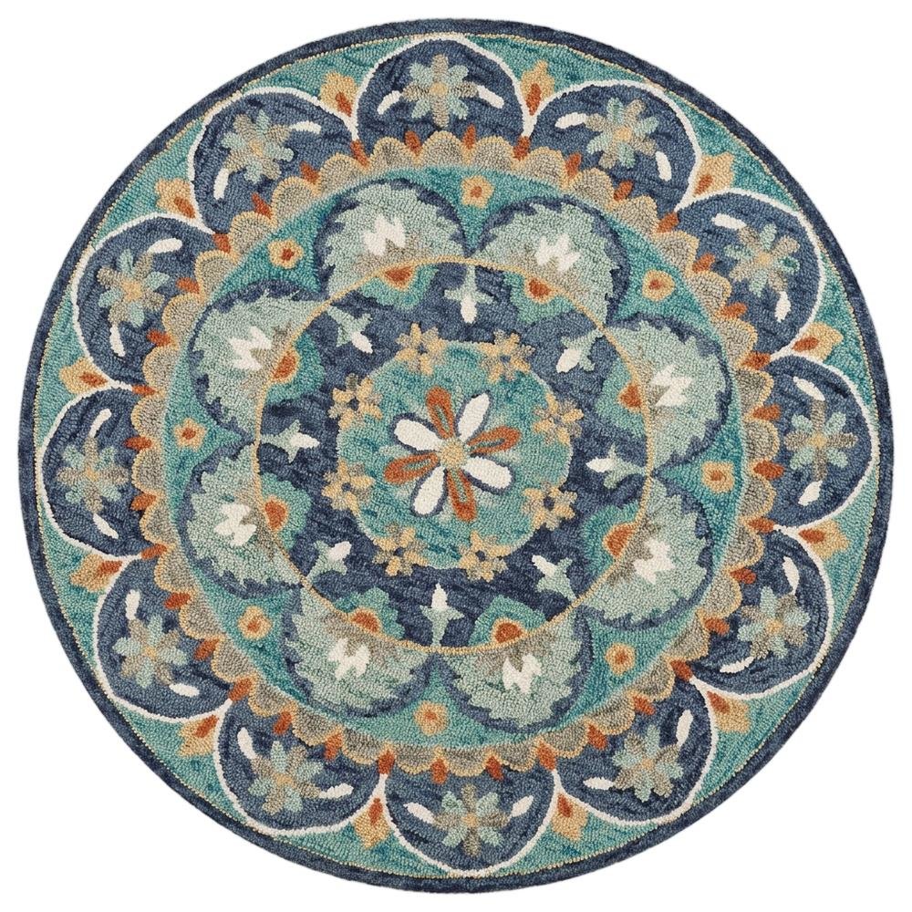 Blue Indoor Area Rug With Classic Round Design For Living Room