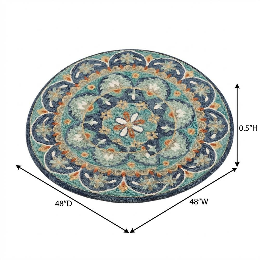 Blue Indoor Area Rug With Classic Round Design For Living Room