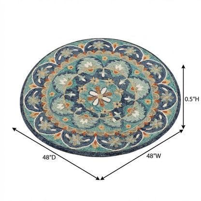Blue Indoor Area Rug With Classic Round Design For Living Room