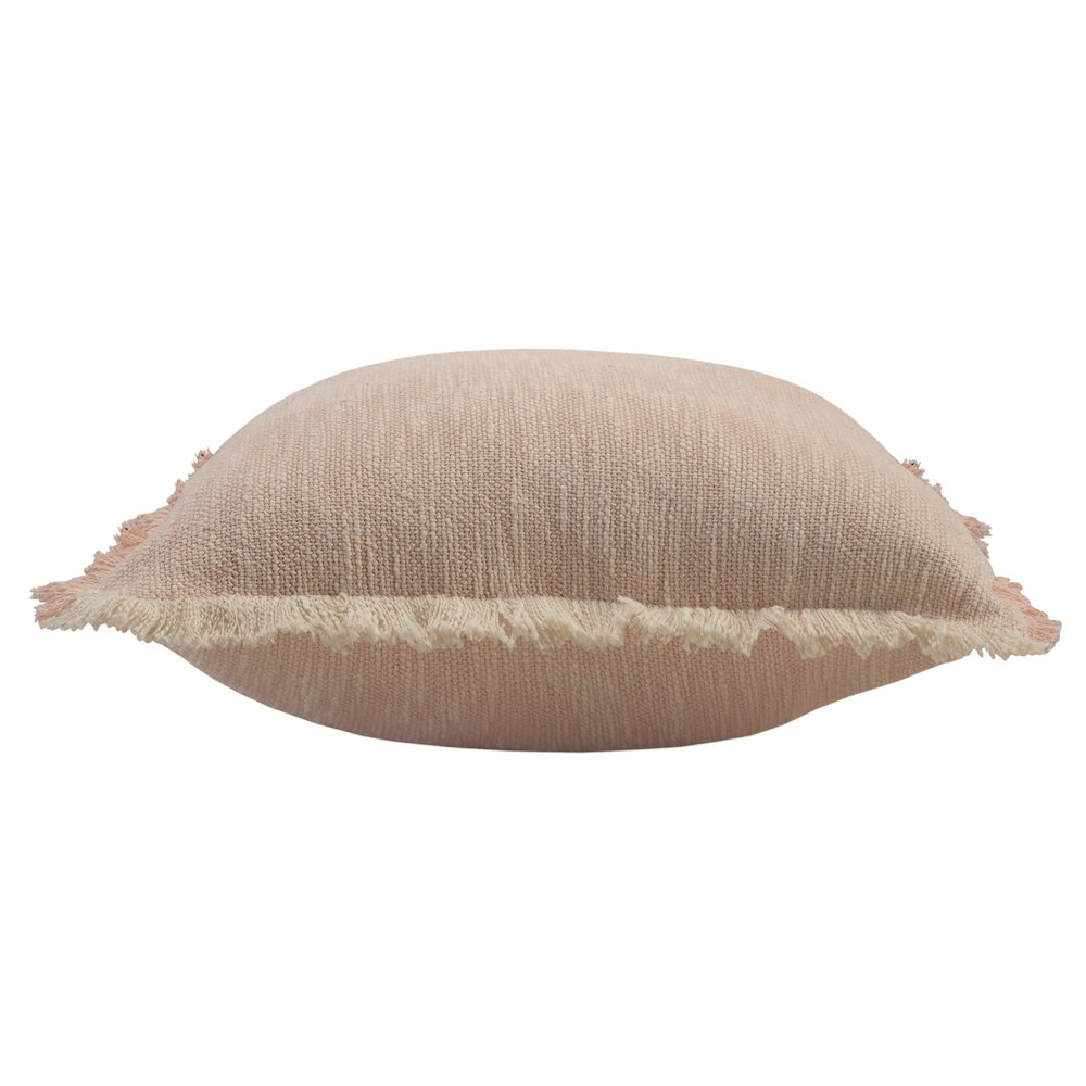 Unique Neutral Two-Tone Cotton Throw Pillow with Fringe