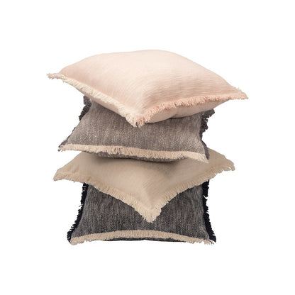 Unique Neutral Two-Tone Cotton Throw Pillow with Fringe
