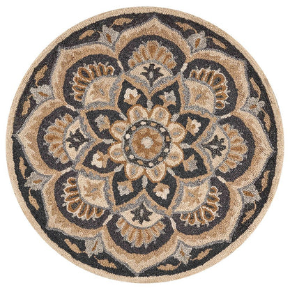 Round Indoor Area Rug In Black And Ivory With Classic Style, 6-Foot Diameter