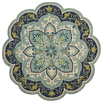 Blue Indoor Area Rug With Classic Round Design, 6 Feet Diameter