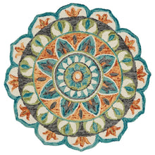 Bohemian Round Indoor Area Rug In Bright Orange And Blue For Living Room Decor
