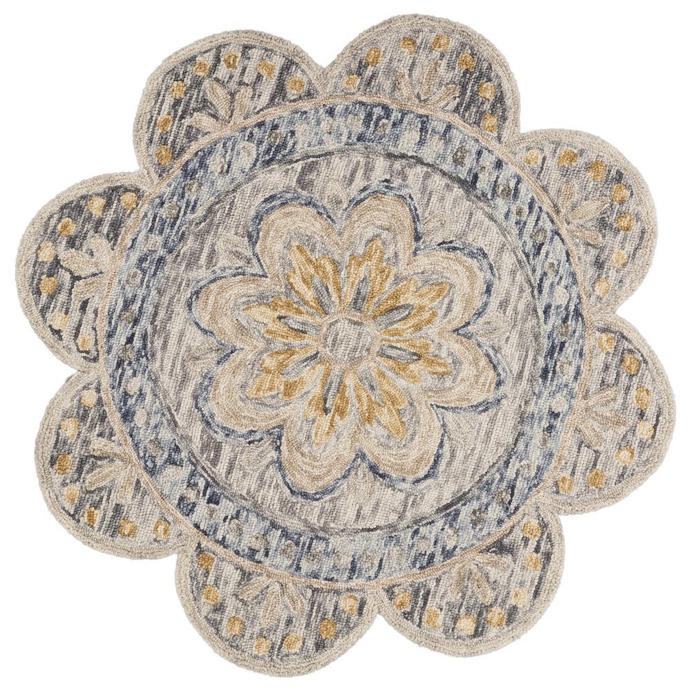 Gray Indoor Round Area Rug With Classic Design For Living Room