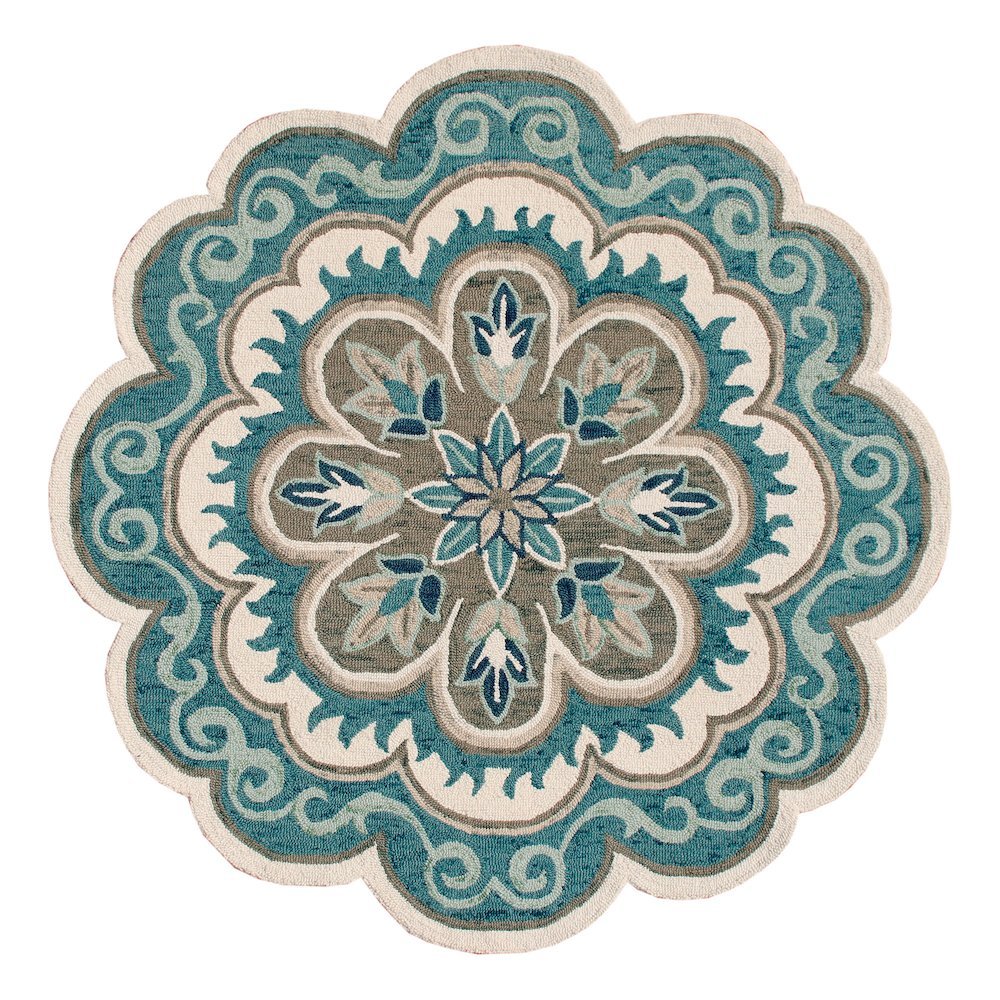 Blue Round Indoor Area Rug With Bohemian Style And Spot Clean Durability