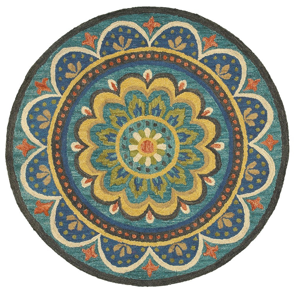 Bohemian Patterned Indoor Area Rug In Blue And Multicolored 4' Round