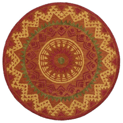 Orange/Red Round Indoor Area Rug With Transitional Style, 4-Foot Diameter