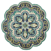 Bohemian Indoor Area Rug In Green And Blue, 5' Round, Casual Style