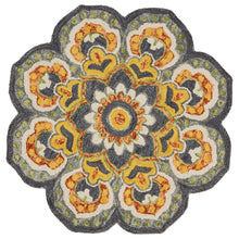 Gray Indoor Round Area Rug With Classic Style And Vibrant Yellow Accents