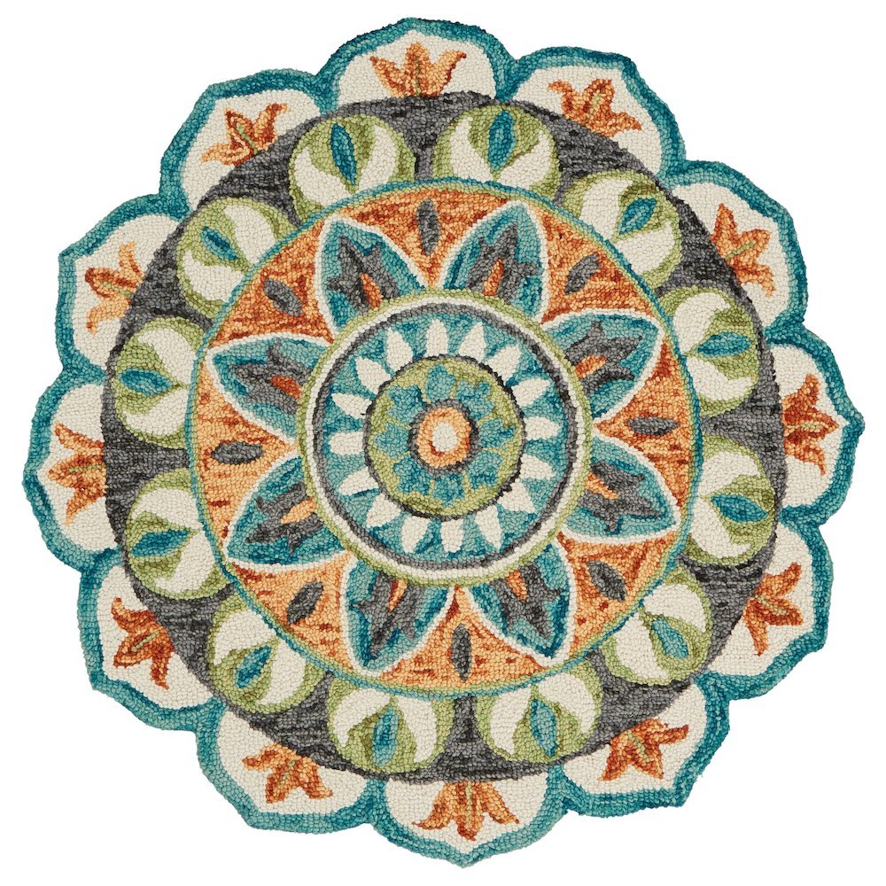 Bohemian Indoor Area Rug In Orange And Blue, 4' Round Durable Design